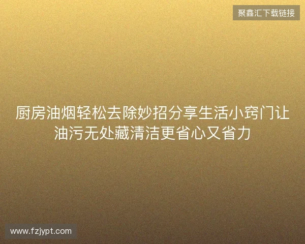 厨房油烟轻松去除妙招分享生活小窍门让油污无处藏清洁更省心又省力 厨房油烟轻松去除妙招分享生活小窍门让油污无处藏清洁更省心又省力